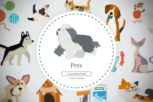 35个猫狗动物插画套装 35 Cat and Dog Illustration Pack