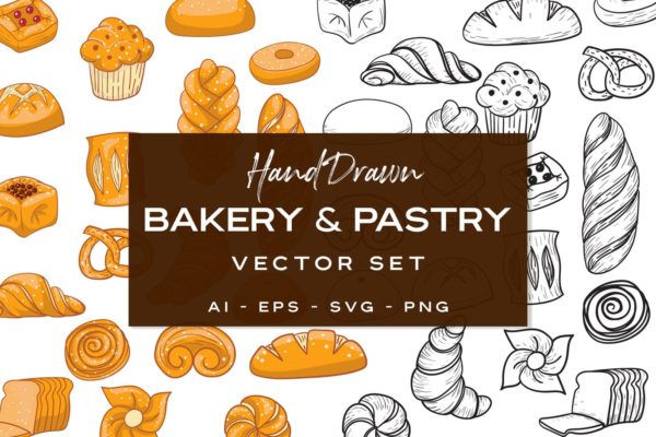 面包和糕点烘焙食品矢量插画 Bakery & Pastry
