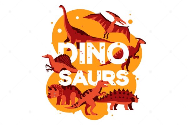 不同的恐龙物种扁平设计矢量插画 Different Dinosaurs – Flat Design Illustration