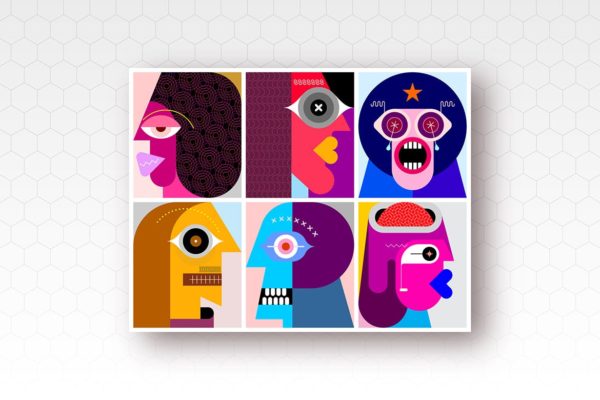 六个抽象不同的人物肖像矢量插画 Six Different People Portraits vector illustration