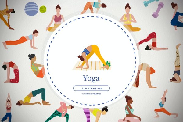 45个瑜伽和冥想主题插画套装 45 Yoga and Meditation Illustration Pack