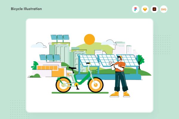 绿色环保自行车主题矢量插画素材 Bicycle Illustration
