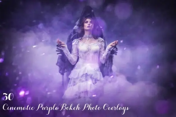 30款紫色唯美主义人物摄影照片样式 30 Cinematic Purple Bokeh Photo Overlays