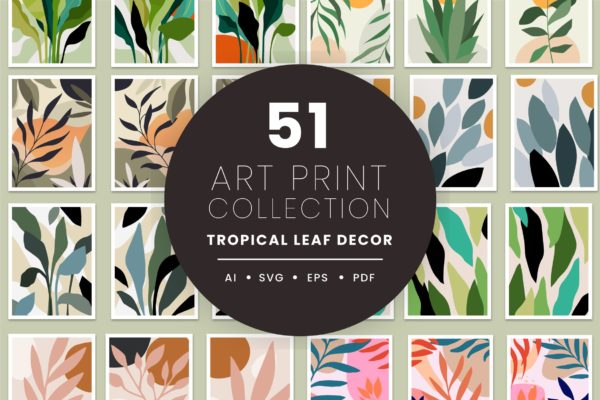 叶子热带抽象艺术海报矢量插画合集 Leaf Tropical Abstract Art Poster Collection Print