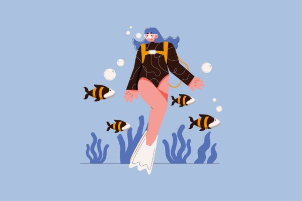 潜水人物矢量插画素材 Scuba Diving Illustration