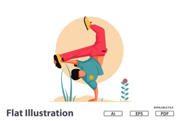 街舞男孩扁平设计矢量插画 Boy Freestyle Dance Flat Illustration