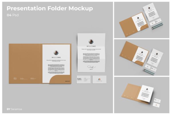 企业文具演示文件夹样机素材 Presentation Folder Mockup