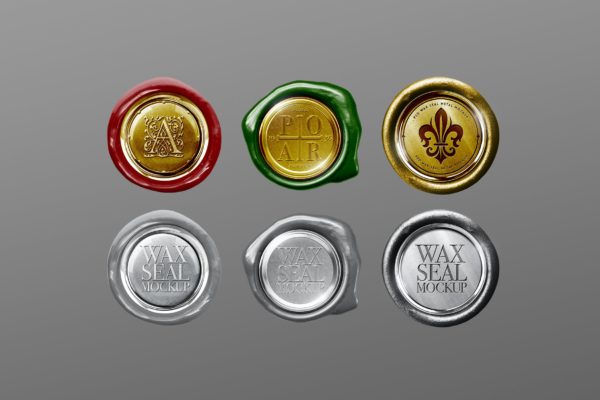 金属金铬蜡封Logo设计样机素材 Wax Seal Mockup Metal Golden Chrome