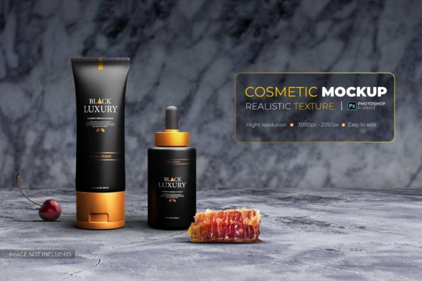 暗黑奢华风格化妆品品牌设计样机素材 Cosmetic Mockup – Black Luxury Style