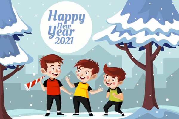 卡通儿童冬季场景新年插画 new year 2021 – Illustration