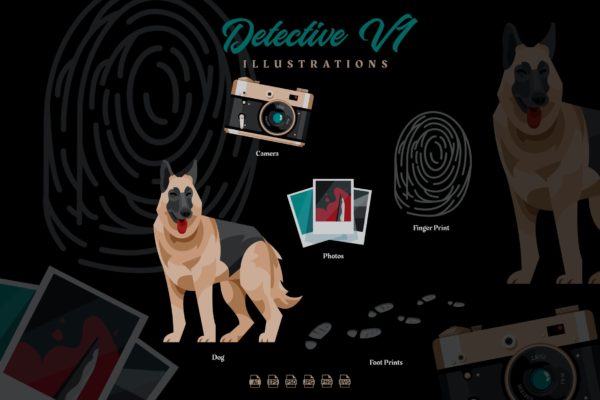 侦探人物角色矢量插画素材v2 Detective V2 – Illustrations