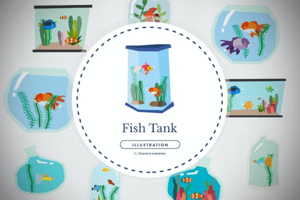 10个鱼类和水族馆插画套装 10 Fish and Aquarium Illustration Pack