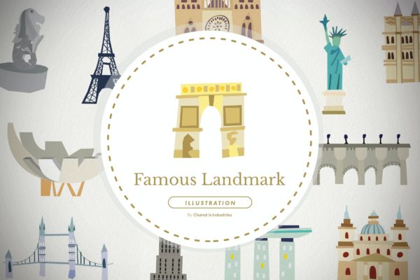 30个著名地标插画套装 30 Famous Landmark Illustration Pack