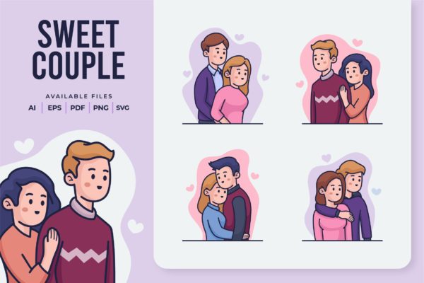 甜蜜情侣矢量插画v2 Sweet Couple Illustration