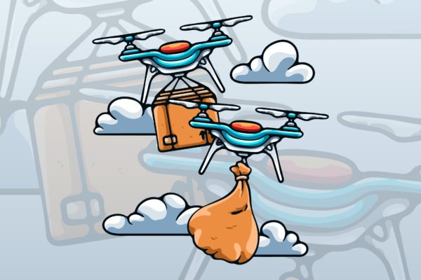 无人机交付配送矢量插画 Drone Delivery Illustration