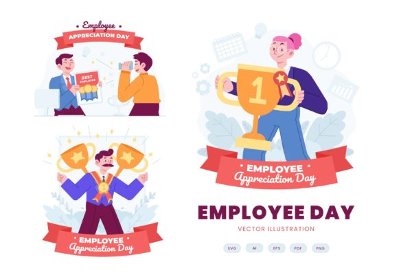 员工颁奖扁平概念插画 Employee Appreciation Flat Concept Illustration