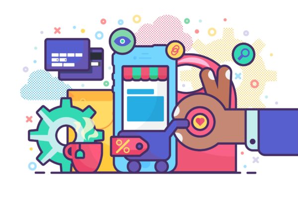 在线商店手机购物概念矢量插画 Online Shop In Telephone Concept Illustration