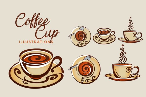 装饰咖啡/茶杯插画 Decorative Coffee / Tea Cup