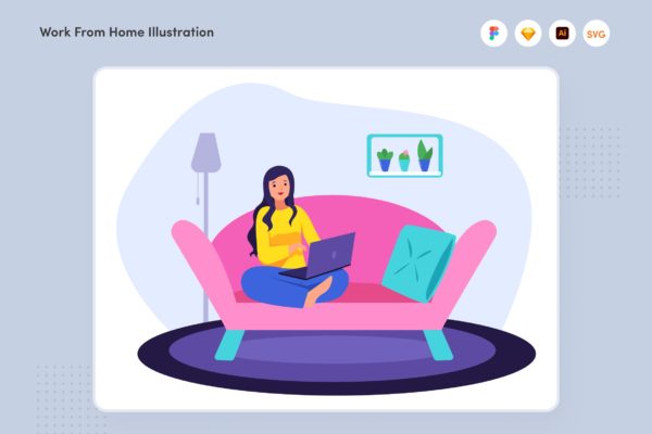 居家办公主题矢量插画素材 Work From Home Illustration