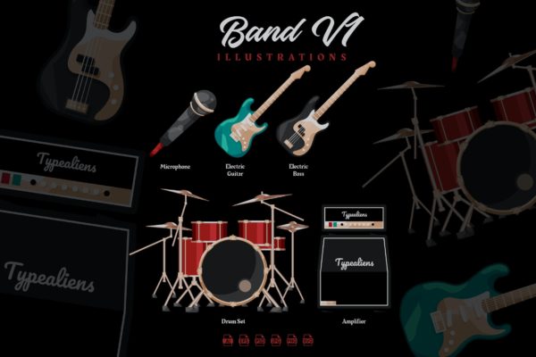 音乐乐器矢量插画素材v1 Band V1 – Illustrations