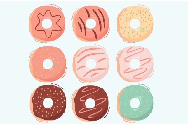 卡通甜甜圈矢量插画 Cartoon Donuts Illustration