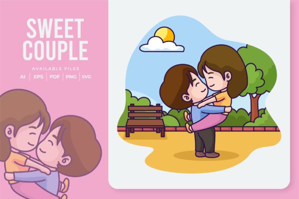 甜蜜情侣矢量插画v5 Sweet Couple Illustration
