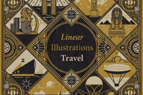 旅行主题线性样式徽标插画素材 Linear Illustrations – Travel