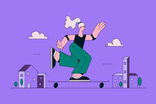 快乐女孩滑板运动插画 Happy Teenage Girl  Skateboarder iIllustration