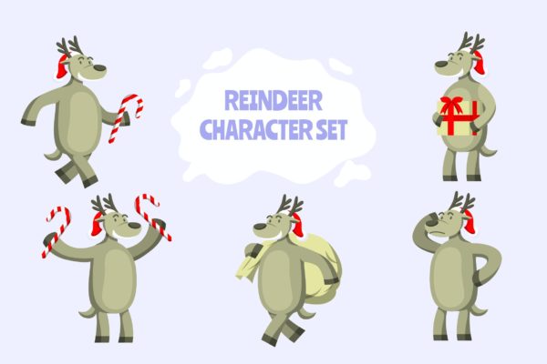 驯鹿动物卡通角色矢量插画 Reindeer – Character Set Illustration
