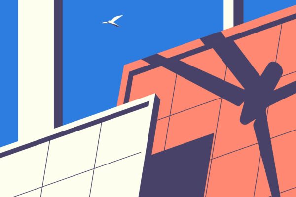 太阳能电池板和蓝天矢量插画 Illustration with Solar Panels and Blue Sky