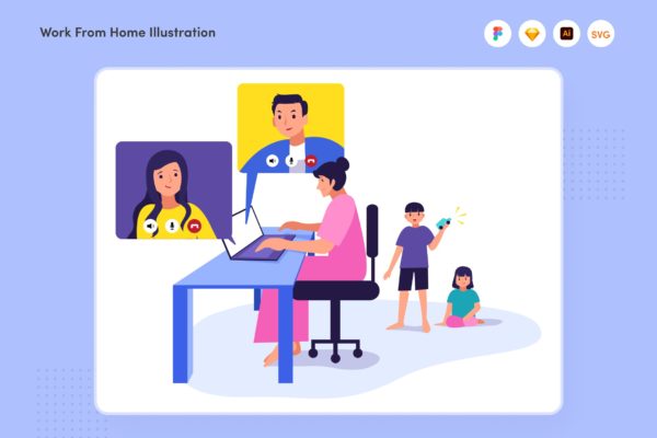 居家办公主题彩色矢量插画素材 Work From Home Illustration