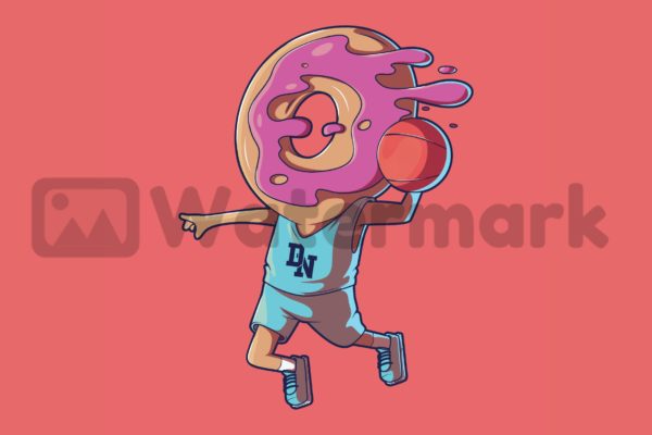 甜甜圈篮球运动矢量插画 Donut Playing Basketball