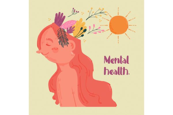 女性心理健康概念矢量插画 Women’s Mental Health Concept Illustration
