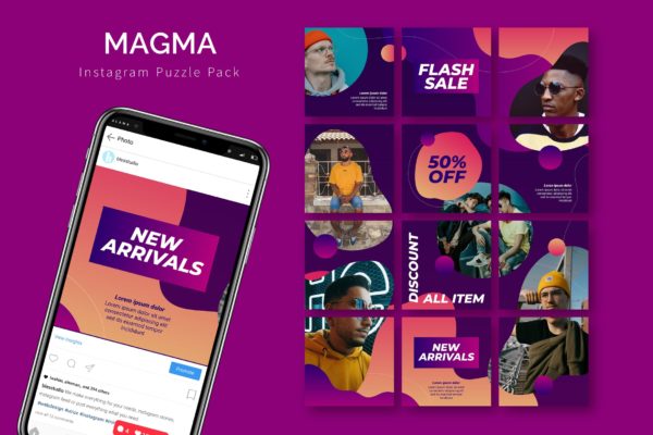 几何渐变Instagram十二宫格拼图模板 Magma – Instagram Puzzle Template