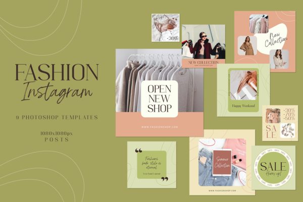 极简线条时装品牌促销Instagram帖子设计模板 Fashion Instagram Posts