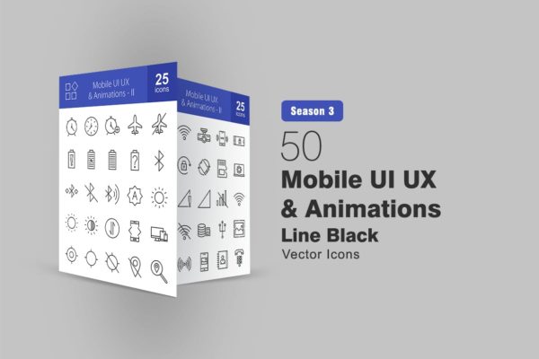 50个手机UI/UX设计线条图标 50 Mobile UI & UX Line Icons