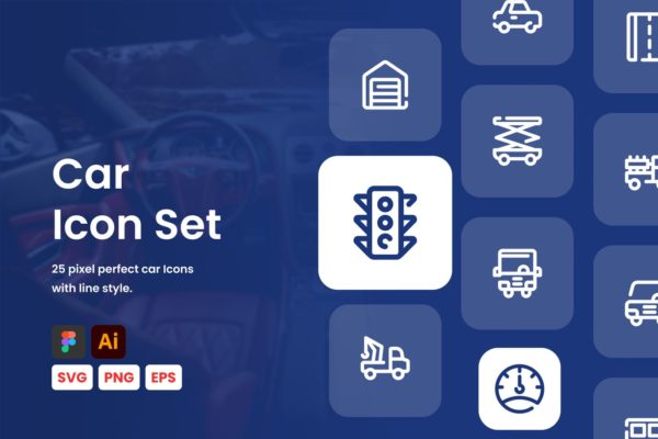 汽车主题线性图标集合 Car Line Icon Set