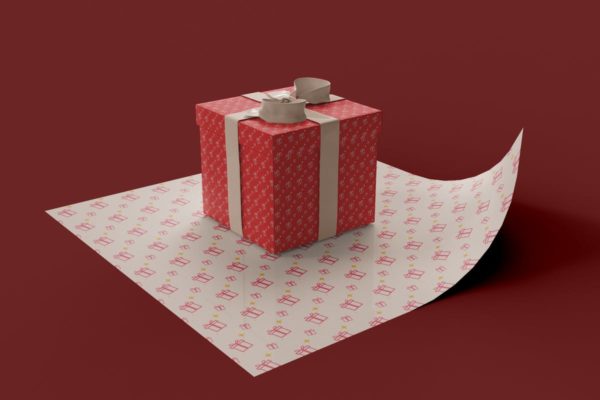 礼品盒和包装纸图案设计样机素材 Gift Box & Wrapping Paper Mockup