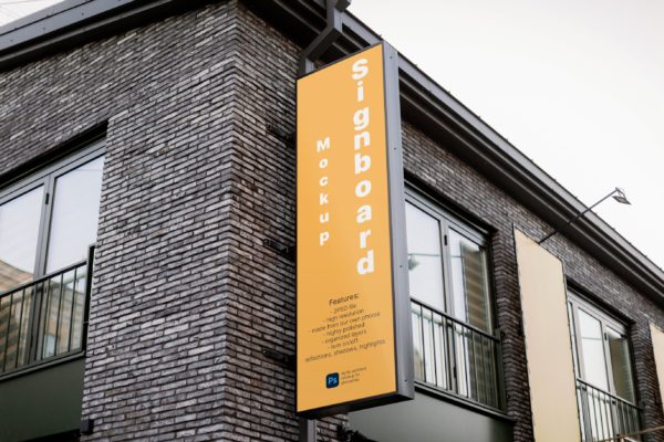 2款城市街道店外矩形招牌样机模板 2 Rectangle Signboard Mockup on the City Street