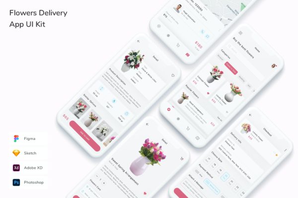 花卉商店配送App UI设计素材 Flowers Delivery App UI Kit