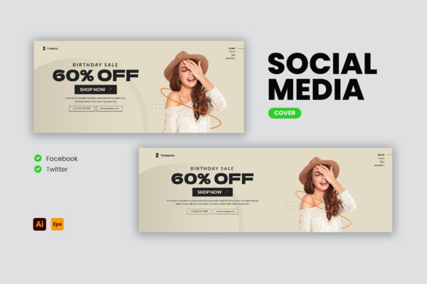 时装特卖Facebook&Twitter封面Banner设计模板 Fashion Sale Facebook & Twitter Cover Template