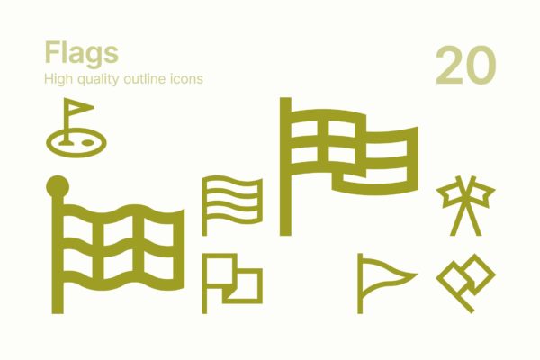 轮廓旗帜图标矢量集合 Flag Icons