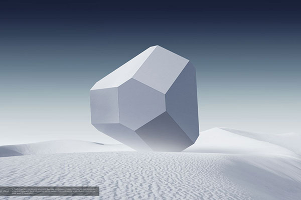 银色几何物体雪山背景视觉海报设计韩国素材[psd]