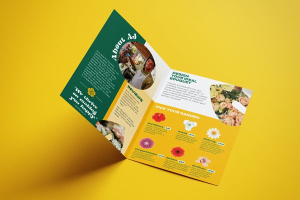 花园花店双折页小册子设计模板 Flower Garden Florist Bifold Brochure