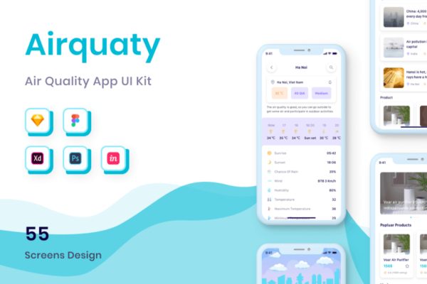 空气质量App移动应用UI设计套件 Airquaty – Air Quality App UI Kit