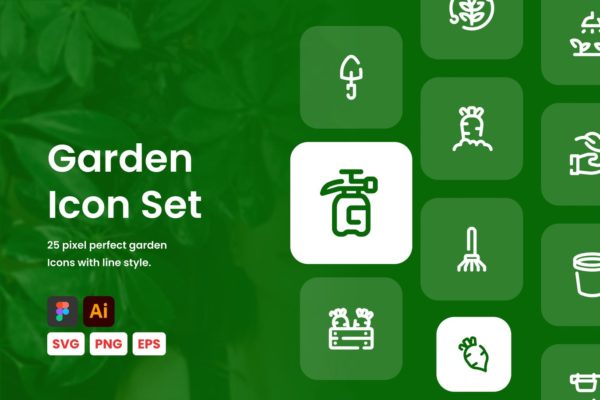 花园主题线性图标集合 Garden Line Icon Set