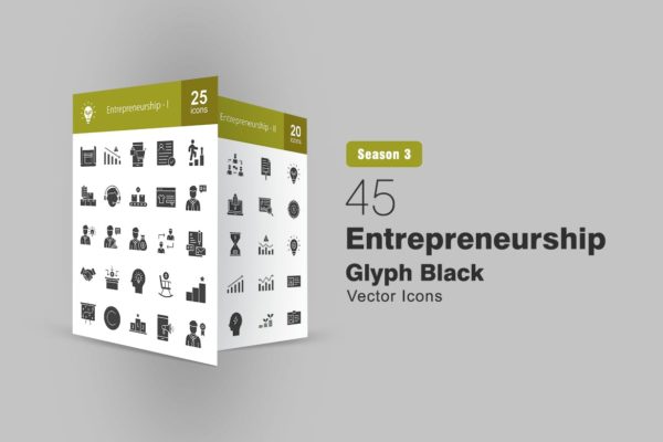 45个创业企业字形图标 45 Entrepreneurship Glyph Icons