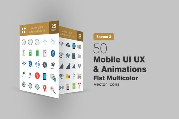 50个手机UI/UX设计扁平多彩图标 50 Mobile UI & UX Flat Multicolor Icons