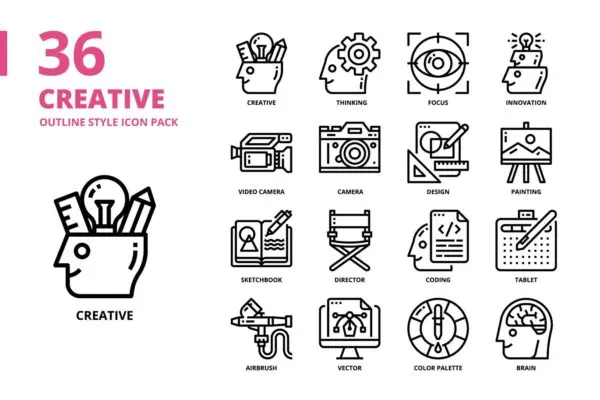 创意主题轮廓样式矢量图标集 Creative Outline Style Icon Set