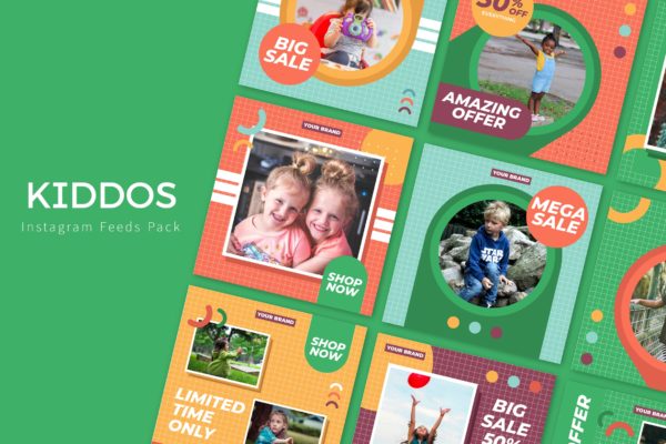 儿童旅行Instagram信息流贴图设计模板 Kiddos – Instagram Feed Pack